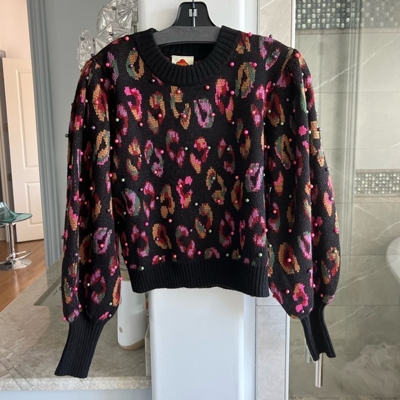 Farm Rio Beaded Leopard Pattern Sweater - Picture 7 of 13
